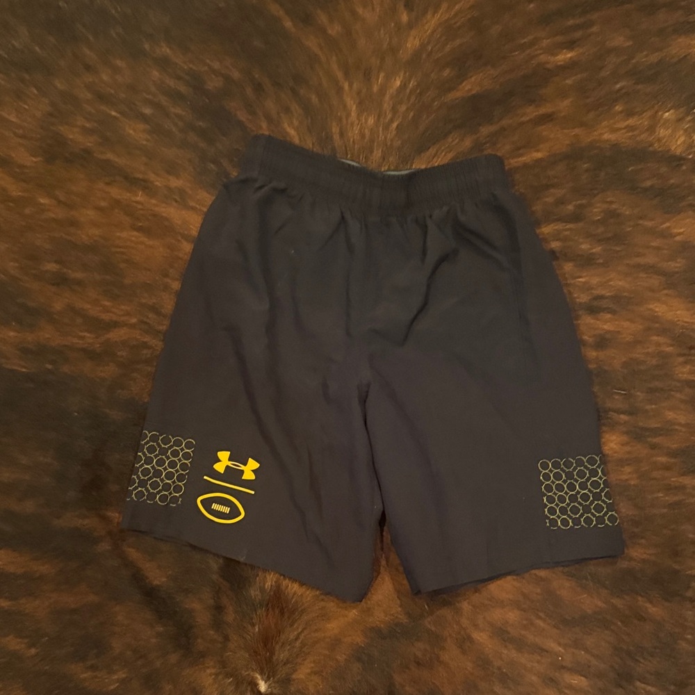 Under Armour Boys  Black and Gold Athletic Shorts